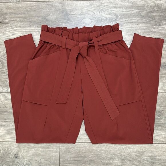 Athleta Pants - Athleta Skyline Belted Paperbag High Rise Red Ankle Pants Size 0